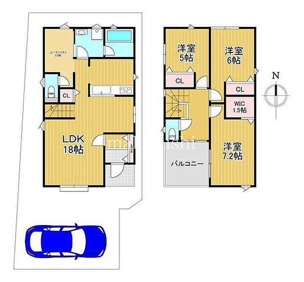 令和7年8月築！3LDK+WIC+ユーティリティスペースの間取！カウンターキッチンの18帖LDK！