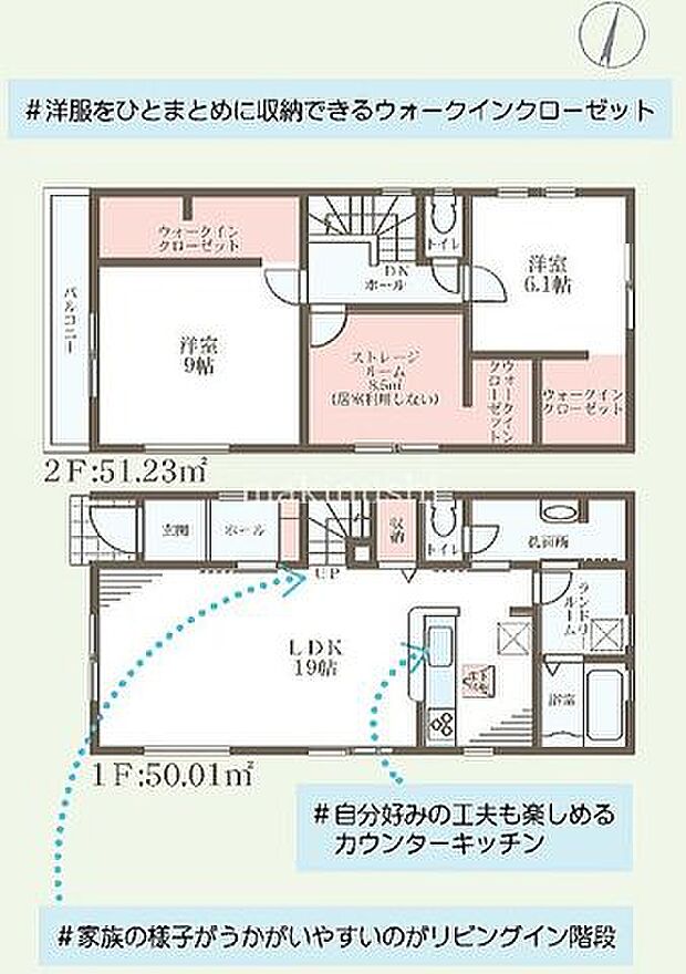 【3号棟】2ＳＬＤＫ+全室ＷＩＣ付き！衣装持ちさんにおすすめの新築！ランドリールーム付きで家事スペースも充実したお家です♪