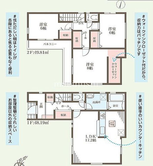 【6号棟】ワイドなL字バルコニー付きの3LDK!大きなWICがございます♪玄関にはシューズクロークもございます♪