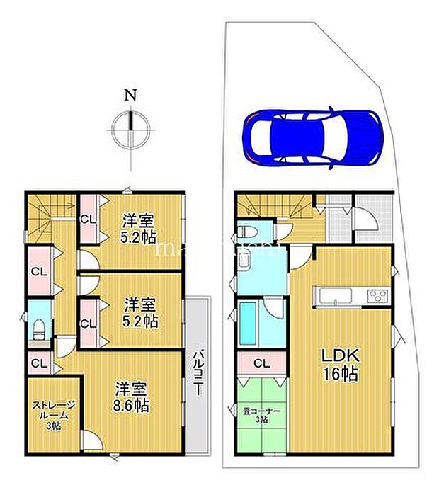 【1号棟】ストレージルーム付きの3LDK!小さな書斎やウォークインクローゼットに使える便利な小部屋です♪1号棟は北東角地で通風良好です♪