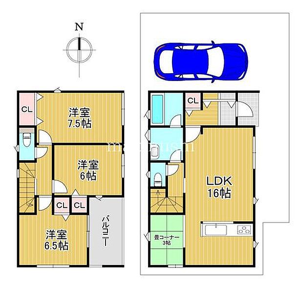 【4号棟】全棟16帖LDK+3帖タタミコーナー付き！広々とした開放感のある家族の共有空間です♪タタミがあればコタツを置いたり、お昼寝スペースに♪