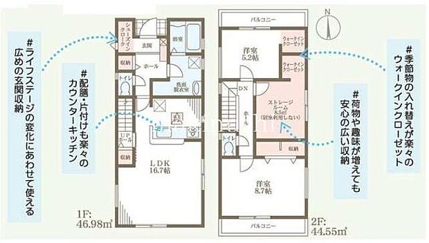 【5号棟】駐車場は並列で2台可!来客時などのお車の出仕入れもスムーズです♪宅内は2階にあがるのにリビングを通るので家族の動きがわかりやすい間取りです♪