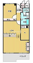 朝日プラザ松原B棟 1LDKの間取図画像