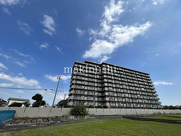 のどかな環境にそびえ立つ11階建てマンション