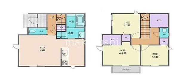 間取図堺市西区北条町 新築戸建3LDK+納戸主婦に優しい間取りになっております