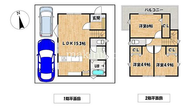 間取図　3ＬＤＫ家事効率に配慮した水回り動線を採用し、毎日の料理・洗濯もスムーズ。忙しい子育て世帯や主婦の方にうれしい間取りです