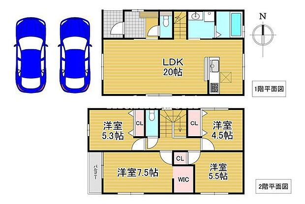 間取図LDKは広々20帖！ZEH水準！BELS取得予定の4LDK新築！南北両面接道で陽当たり・通風良好♪