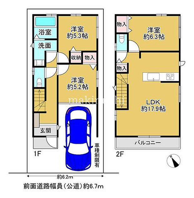 間取図堺市中区辻之に誕生する新築戸建。2026年10月完成予定、3LDK・LDK約17.9帖のゆとりある住まいです。開放感のあるリビングで、ご家族が快適に過ごせる住空間が魅力です。