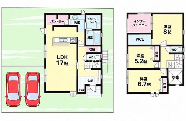 間取図家事のしやすさや暮らしやすさを考えた、主婦目線の間取りが魅力です。毎日の動線に配慮し、料理や洗濯、片付けもスムーズに。家族との時間も大切にしながら、快適な暮らしを実現できる住まいです。