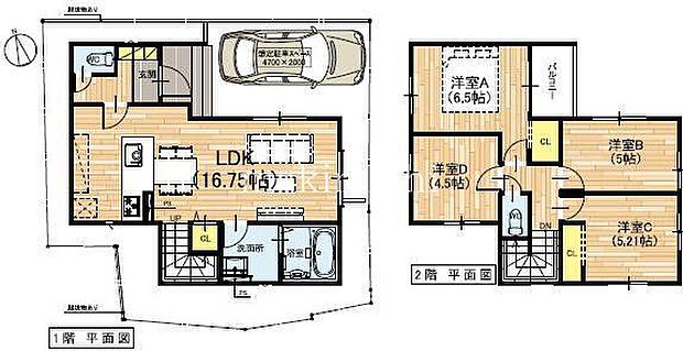 間取図約16.7帖のゆとりあるLDKに、洋室4室を備えた4LDKの住まいです。家族が集まるLDKは家具を配置してもゆったり使え、各洋室は寝室や子ども部屋、暮らしに合わせて使い分けできますね。