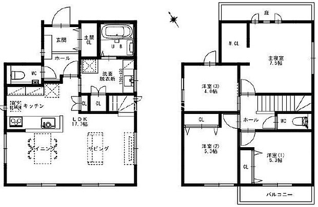 間取図4LDK広々約17.7帖のLDK