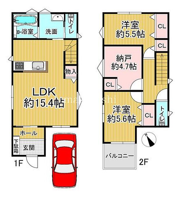 間取図堺市中区福田　新築戸建約15.4帖の広々LDK詳しくは、担当者まで！