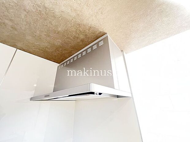 キッチン臭いや煙をしっかり集めるレンジフード付きです。