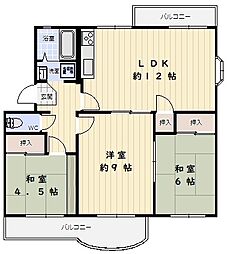 名谷20団地98号棟 3LDKの間取図画像