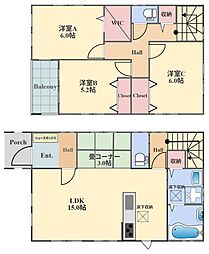 JR中央線 国立駅 徒歩30分の賃貸一戸建て 3SLDKの間取り