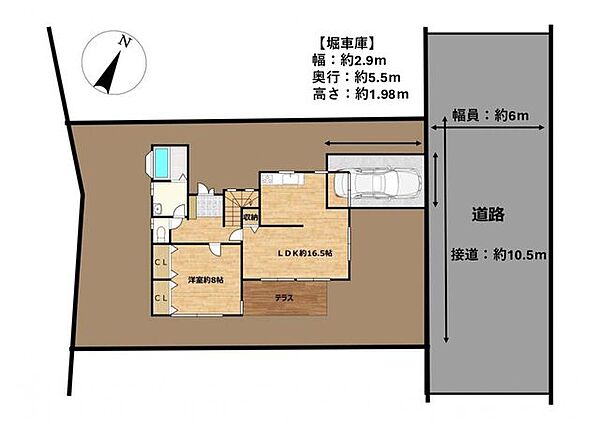 【区画図】区画図です。幅員約6ｍで車の出し入れしやすいです。近隣(約170ｍ　徒歩2～3分)に月極駐車場（坂瀬パーキング　5500円/月）1台確保しております。2台お持ちの方も購入検討可能ですよ。