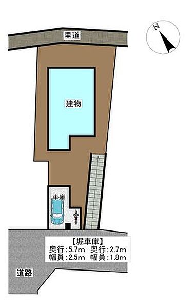 【区画図】駐車は堀車庫で1台です。