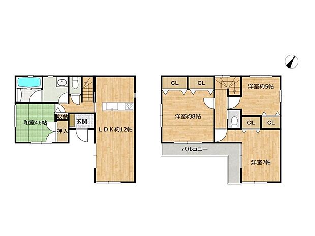 【間取り図】4LDKの間取は、全居室に収納がある住宅です。天井・壁クロスの張替えをして、キッチン、トイレ、洗面化粧台は交換済です。