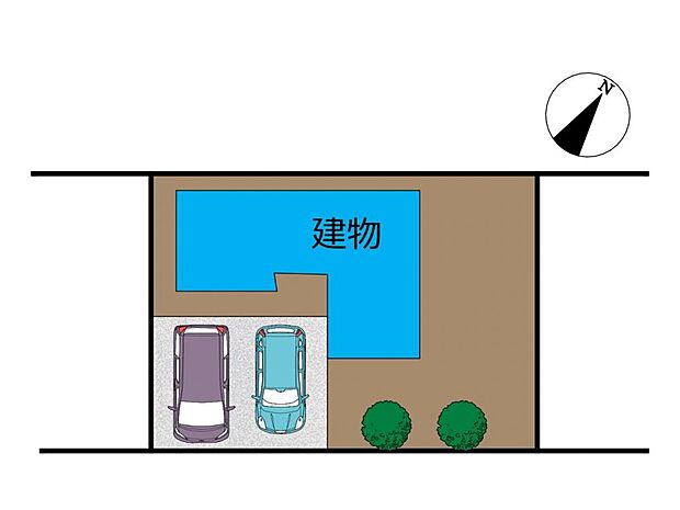 【区画図】敷地内のイメージ図です。並列2台ゆったり停まる駐車場は魅力的です。