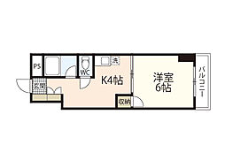 ローベンハイム永井 1DKの間取図画像