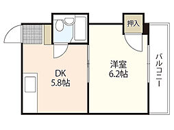 八宝ビル 1DKの間取図画像