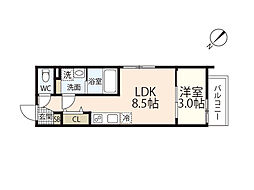 S-MOVE庚午北 401 4階1LDKの間取り