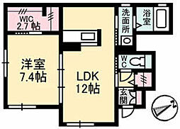 プロヌーブ西本浦A 1LDKの間取図画像
