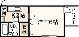 グリーンハイツ観音 1Kの間取図画像