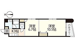 パステロアロッジオ45東蟹屋 2Kの間取図画像