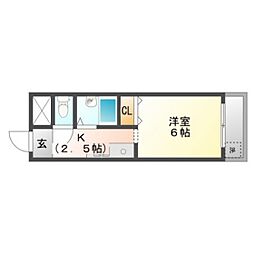 ラフィネ天満 1Kの間取図画像