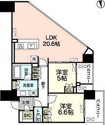 ザ・パークハウス広島タワー 2LDKの間取図画像