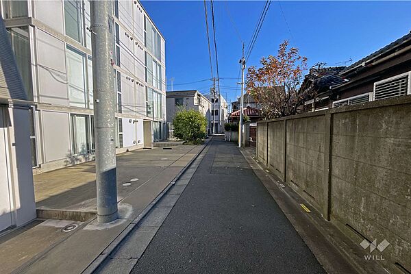 敷地の南側前面道路（西側から）