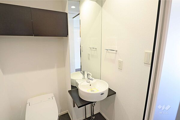 洗面室シンプルなデザインで、洗面台・トイレは1か所にまとめられています！