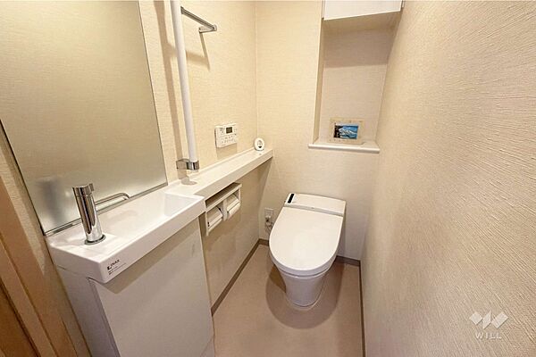 トイレ横に洗面台があり、すぐに手を洗うことができて便利です。