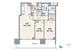 二子玉川ライズタワー&レジデンスタワーイースト 2LDKの間取図画像