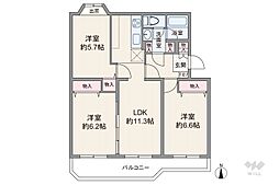 宮前平アベリア4号棟 3LDKの間取図画像