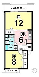 東大宮ローヤルコーポ 2DKの間取図画像