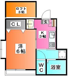 メゾン・パシフィック 2階1Kの間取り