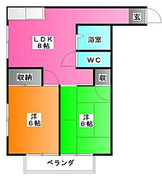 三島ハイツ 2LDKの間取図画像