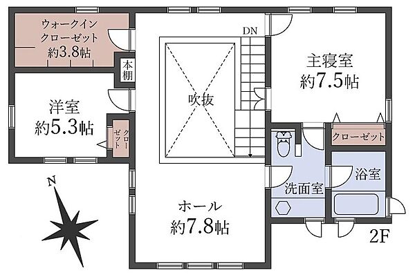 ２階間取図～ホールを居室化すると３ＬＤＫになります。