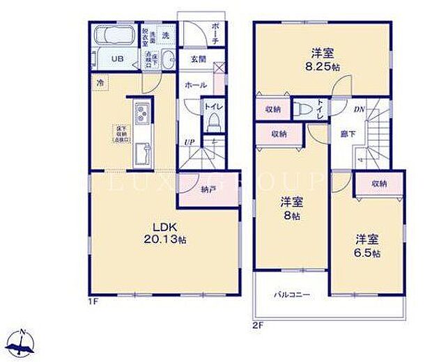 LDKは20帖超の大空間！全居室6帖以上のゆとりある3SLDKプラン。独立型キッチンで家事も快適♪
