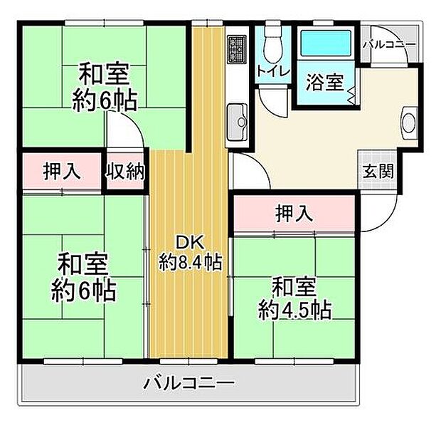 香里三井住宅A9棟(3DK) 4階の間取り