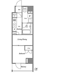 都営大江戸線 門前仲町駅 徒歩6分の賃貸マンション 8階2Kの間取り