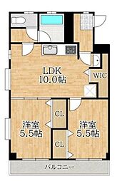 東京メトロ東西線 葛西駅 徒歩19分の賃貸マンション 2階2LDKの間取り