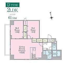 東京メトロ東西線 葛西駅 徒歩5分の賃貸マンション 9階2LDKの間取り