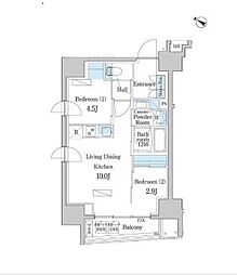 東京メトロ半蔵門線 水天宮前駅 徒歩2分の賃貸マンション 12階2LDKの間取り
