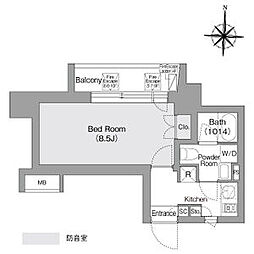 都営新宿線 森下駅 徒歩5分の賃貸マンション 8階1Kの間取り