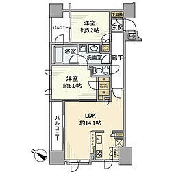 東京メトロ半蔵門線 水天宮前駅 徒歩3分の賃貸マンション 12階2LDKの間取り