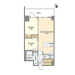 東京メトロ東西線 南砂町駅 徒歩13分の賃貸マンション 4階2LDKの間取り