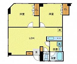 都営大江戸線 月島駅 徒歩3分の賃貸マンション 2階2LDKの間取り